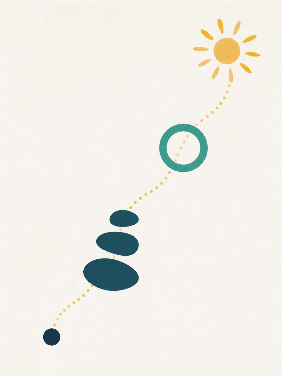 Illustration du parcours : un chemin de pierres qui mène vers le soleil